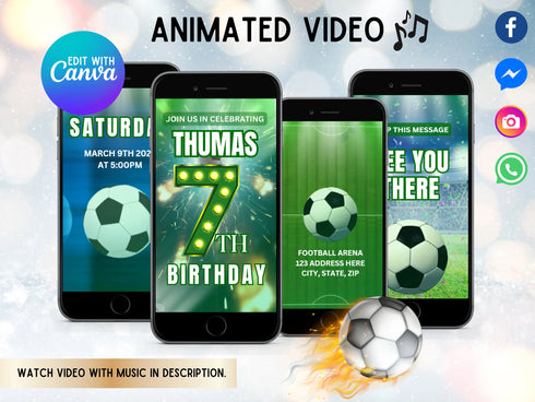 Football Birthday Party Video Invitation, Animated Video Invitation, Football Animated Evite, Football Video Invite, Sports Birthday Party