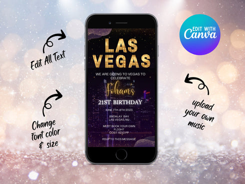 Las Vegas Video Invitation, Vegas Video Invite, Las Vegas Birthday, Vegas Bachelorette, Vegas Bachelor Party, Video Template, Animated Evite