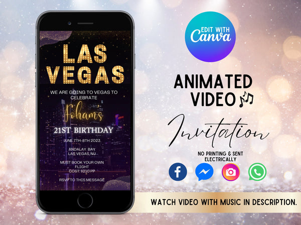 Las Vegas Video Invitation, Vegas Video Invite, Las Vegas Birthday, Vegas Bachelorette, Vegas Bachelor Party, Video Template, Animated Evite