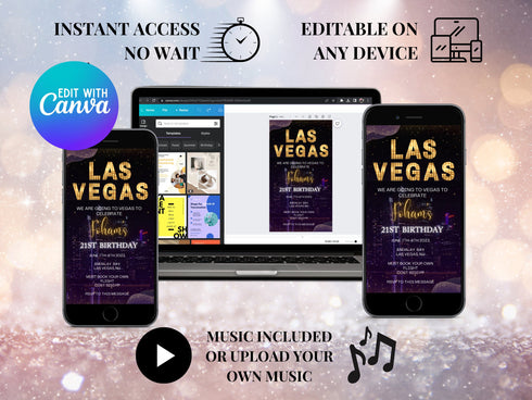 Las Vegas Video Invitation, Vegas Video Invite, Las Vegas Birthday, Vegas Bachelorette, Vegas Bachelor Party, Video Template, Animated Evite