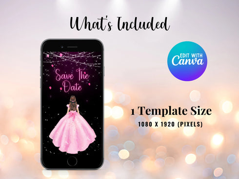 Save the Date Quinceañera Phone Invitation, Animated Video Invite, Animated Video Invite Quinceañera Mobile Invitation, Animated Invitation