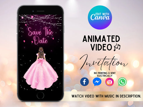 Save the Date Quinceañera Phone Invitation, Animated Video Invite, Animated Video Invite Quinceañera Mobile Invitation, Animated Invitation