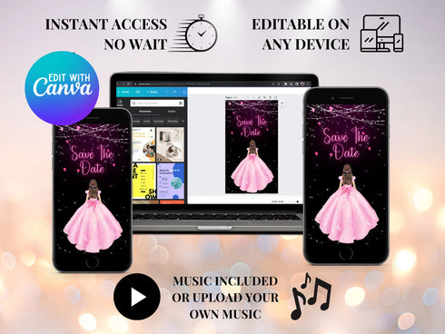 Save the Date Quinceañera Phone Invitation, Animated Video Invite, Animated Video Invite Quinceañera Mobile Invitation, Animated Invitation