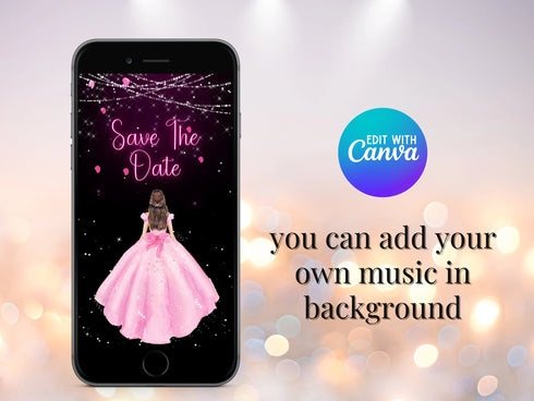 Save the Date Quinceañera Phone Invitation, Animated Video Invite, Animated Video Invite Quinceañera Mobile Invitation, Animated Invitation