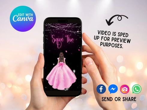 Save the Date Quinceañera Phone Invitation, Animated Video Invite, Animated Video Invite Quinceañera Mobile Invitation, Animated Invitation