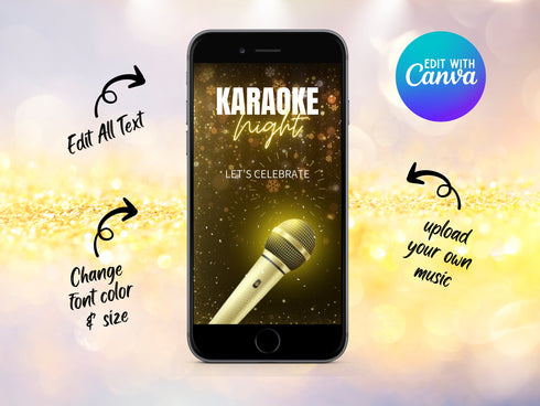 Karaoke Birthday Video Invitation | Animated Digital Party Invite | Karaoke Night Birthday Video | Canva Editable Template