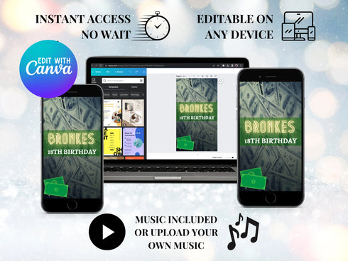 Money Theme Party Video Invitation | Animated Digital Invite with Music | Birthday, Men's Party, Evite with Photo | Money Birthday Video