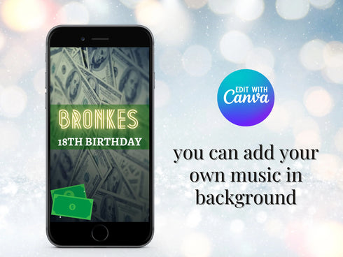 Money Theme Party Video Invitation | Animated Digital Invite with Music | Birthday, Men's Party, Evite with Photo | Money Birthday Video
