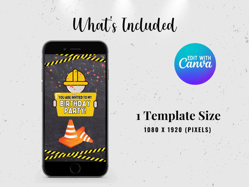 Construction Video Invitation Canva Template, Editable Construction Party Evite, Kids Builder Invite, Animated Birthday Video Invite