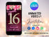 Digital Sweet 16 Birthday Invitation, Animated 16th Party Invite, Cute Gold Diamonds Neon Pink Font Evite, Editable Thank You Ecard