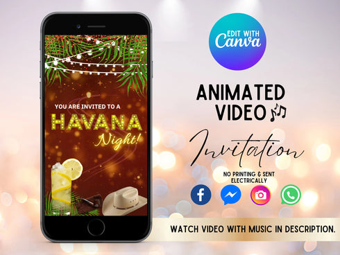 Havana Nights Video Invitation, Animated Evite, Havana Theme, Havana Party, Havana Nights Birthday, Havana Night Party Animated Invitation
