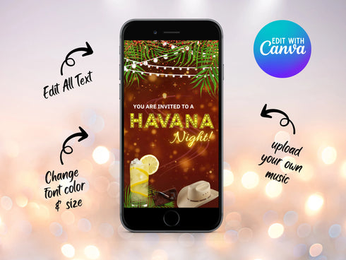 Havana Nights Video Invitation, Animated Evite, Havana Theme, Havana Party, Havana Nights Birthday, Havana Night Party Animated Invitation