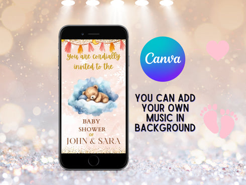 We Can Bearly Wait Baby Shower Invitation, Animated Teddy Bear Video Invite, Editable Digital Download, Gender Neutral Baby Shower Evite