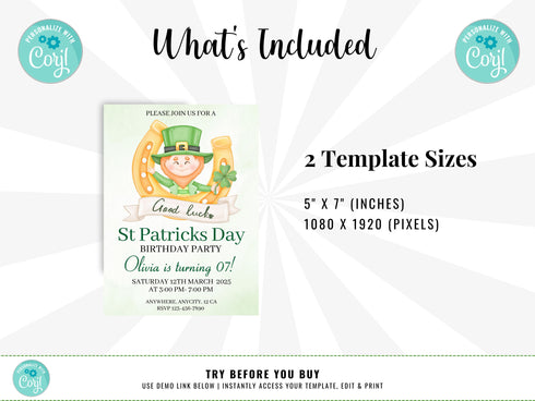 St. Patrick's Day Birthday Invitation, Editable Saint Patricks Day Invite, St Patricks Day Invitation, Editable St Patrick's Day Birthday