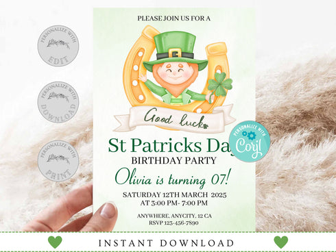 St. Patrick's Day Birthday Invitation, Editable Saint Patricks Day Invite, St Patricks Day Invitation, Editable St Patrick's Day Birthday