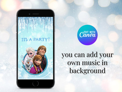 Frozen Birthday Video Invitation, Animated Princess Party Invite, Editable Canva Template, Digital Frozen Birthday Evite for Girls