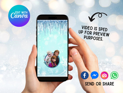 Frozen Birthday Video Invitation, Animated Princess Party Invite, Editable Canva Template, Digital Frozen Birthday Evite for Girls