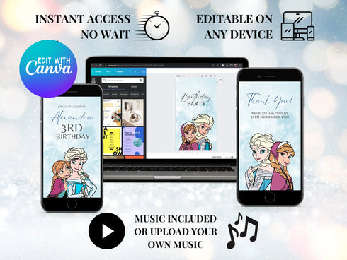 Animated Frozen Birthday Party Video Invitation, Digital Frozen Birthday Evite, Mobile Frozen Birthday Girl Invite, Frozen Party Video Evite