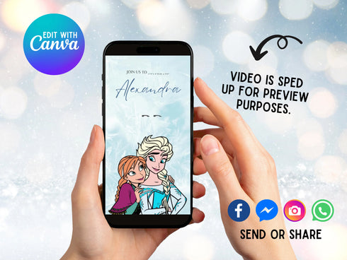 Animated Frozen Birthday Party Video Invitation, Digital Frozen Birthday Evite, Mobile Frozen Birthday Girl Invite, Frozen Party Video Evite