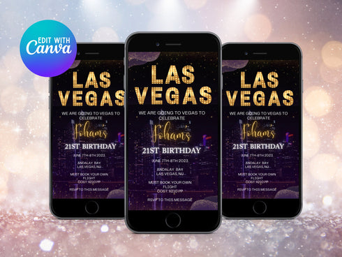 Las Vegas Video Invitation, Vegas Video Invite, Las Vegas Birthday, Vegas Bachelorette, Vegas Bachelor Party, Video Template, Animated Evite