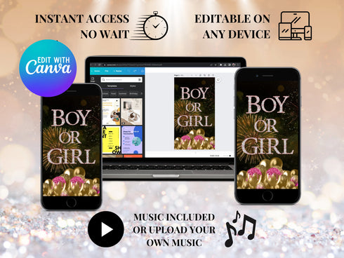 Gender Reveal Video | Baby Announcement for Social Media | Animated Personalized Digital Template | It’s a Boy or Girl | Canva Editable