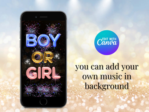 Gender Reveal Video, It’s a Boy Firework Gender Reveal Video Card Digital Announcement Video , Text or Email, Animated Personalized