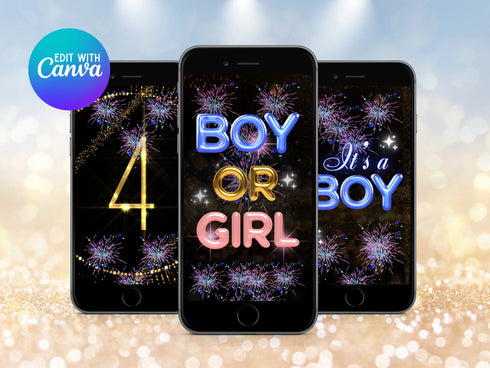 Gender Reveal Video, It’s a Boy Firework Gender Reveal Video Card Digital Announcement Video , Text or Email, Animated Personalized