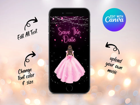 Save the Date Quinceañera Phone Invitation, Animated Video Invite, Animated Video Invite Quinceañera Mobile Invitation, Animated Invitation