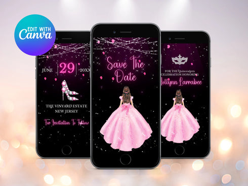 Save the Date Quinceañera Phone Invitation, Animated Video Invite, Animated Video Invite Quinceañera Mobile Invitation, Animated Invitation