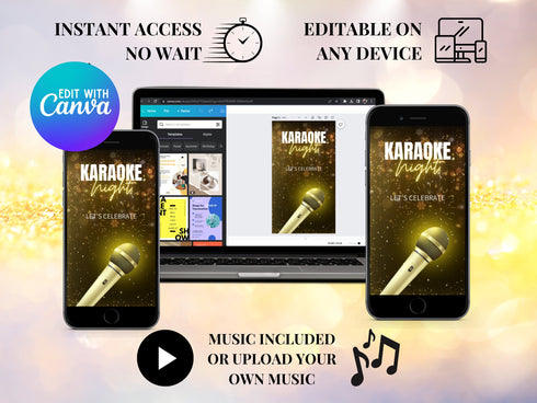 Karaoke Birthday Video Invitation | Animated Digital Party Invite | Karaoke Night Birthday Video | Canva Editable Template