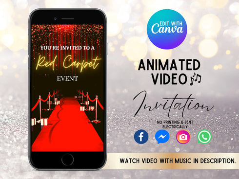 Red Carpet Animated Video Invitation, Video Evite, Video Invite with photo, Red Carpet theme party, Animated invite, Party Invite, Event