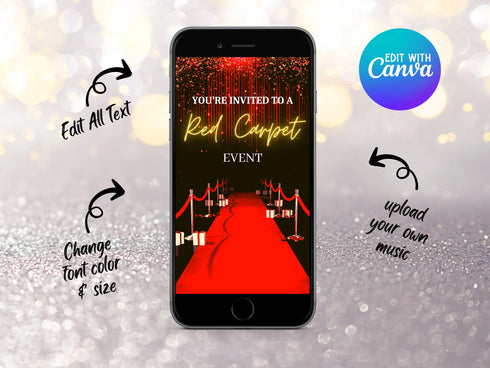 Red Carpet Animated Video Invitation, Video Evite, Video Invite with photo, Red Carpet theme party, Animated invite, Party Invite, Event