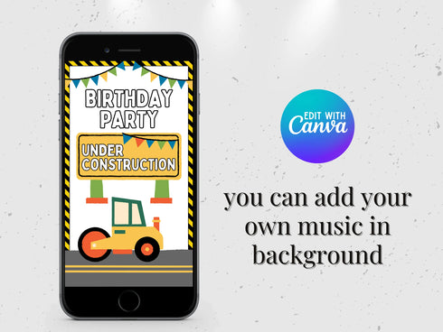 Editable Construction Video Invitation, Construction Birthday Party, Animated Invite Template for Personalized Dump Truck Party Invitation