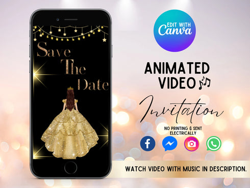 Bridal Shower Video Invitation, Bridal Shower Evite, Animated Video invite, Engagement Party, Save The Date Party, Animated Gold Glitter