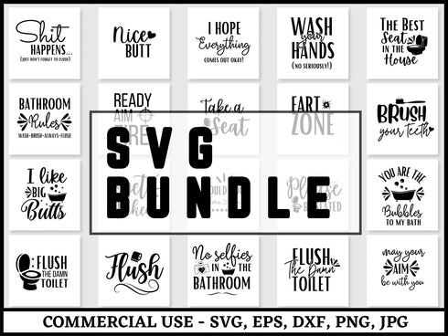Bathroom SVG Bundle | Bathroom Rules SVG PNG DXF EPS | Funny Bathroom Signs Cut Files for Cricut | Washroom Quote Vector Design