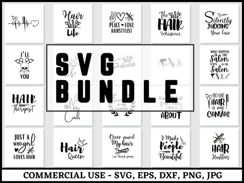 Hairstylist SVG Bundle | Hairdresser SVG PNG DXF EPS | Salon Funny Quotes Cut Files for Cricut | Hairstylist Sayings Vector Design
