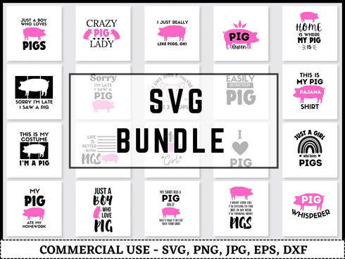 Pig SVG Bundle | Pig Silhouette SVG PNG DXF EPS | Farm Animal Pig Clipart Cut Files for Cricut | Pig Head Vector Design