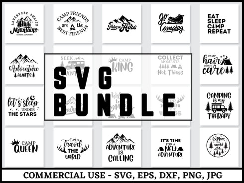 Camping SVG Bundle | Camper Camp Life SVG PNG DXF EPS | Campfire Adventure Cut Files for Cricut | Outdoor Vector Design