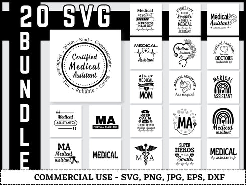 Medical Assistant SVG Bundle | Nurse Healthcare SVG PNG DXF EPS | Medical Quotes Cut Files for Cricut | Doctor Life Vector Design