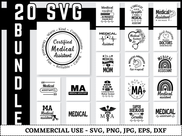 Medical Assistant SVG Bundle | Nurse Healthcare SVG PNG DXF EPS | Medical Quotes Cut Files for Cricut | Doctor Life Vector Design