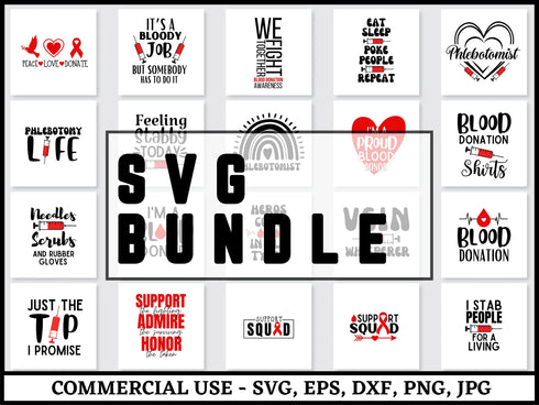 Blood Donation SVG Bundle | Blood Donor PNG DXF EPS | Phlebotomy Shirt Design Cut Files for Cricut | Awareness Medical Vector