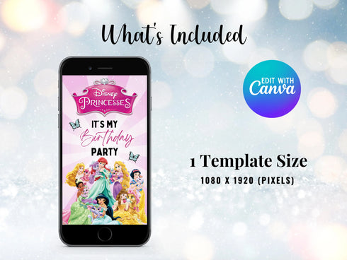 Princess Birthday Video Invitation Canva Template, Editable Princess Party Digital Evite for Kids, Animated Birthday Invite