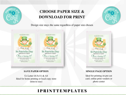 St. Patrick's Day Birthday Invitation, Editable Saint Patricks Day Invite, St Patricks Day Invitation, Editable St Patrick's Day Birthday