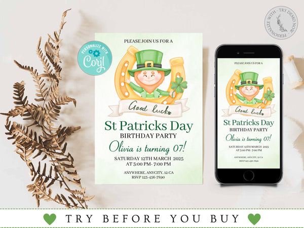St. Patrick's Day Birthday Invitation, Editable Saint Patricks Day Invite, St Patricks Day Invitation, Editable St Patrick's Day Birthday