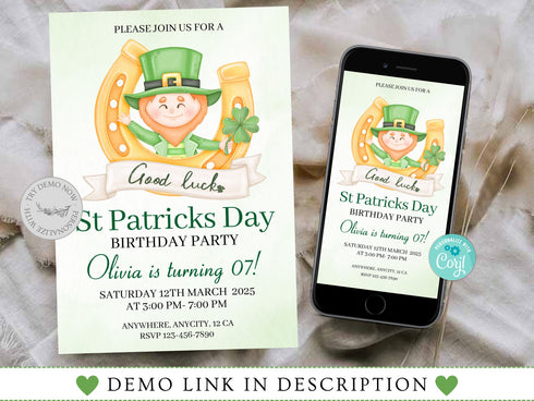St. Patrick's Day Birthday Invitation, Editable Saint Patricks Day Invite, St Patricks Day Invitation, Editable St Patrick's Day Birthday