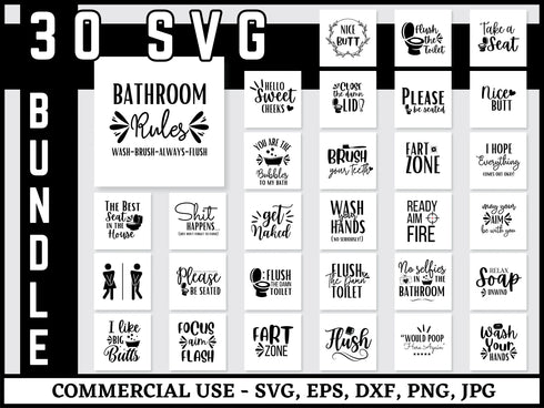 Bathroom SVG Bundle | Bathroom Rules SVG PNG DXF EPS | Funny Bathroom Signs Cut Files for Cricut | Washroom Quote Vector Design