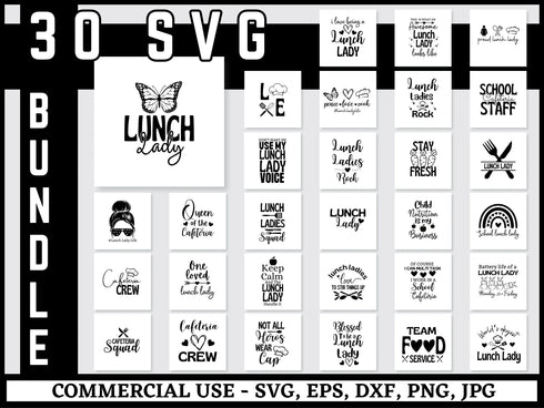 Lunch Lady SVG Bundle | Lunch Lady PNG DXF EPS JPG | School Cafeteria Quotes Cut Files for Cricut | Funny Lunch Worker Vector Design