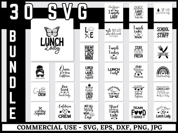 Lunch Lady SVG Bundle | Lunch Lady PNG DXF EPS JPG | School Cafeteria Quotes Cut Files for Cricut | Funny Lunch Worker Vector Design