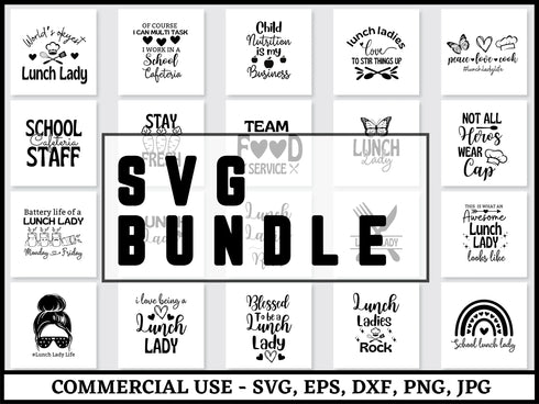 Lunch Lady SVG Bundle | Lunch Lady PNG DXF EPS JPG | School Cafeteria Quotes Cut Files for Cricut | Funny Lunch Worker Vector Design