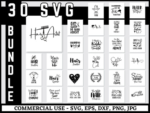 Hairstylist SVG Bundle | Hairdresser SVG PNG DXF EPS | Salon Funny Quotes Cut Files for Cricut | Hairstylist Sayings Vector Design